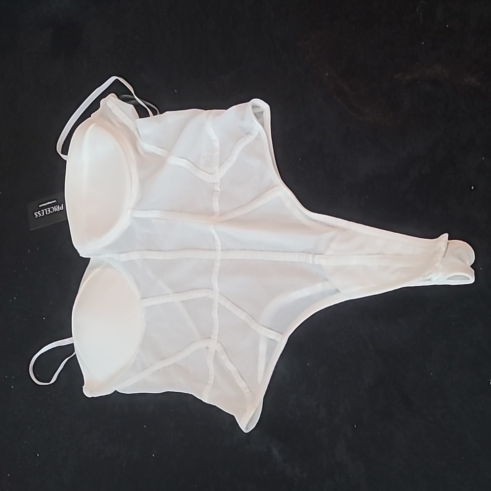Sheer white corset-style bodysuit in size XL from Priceless.